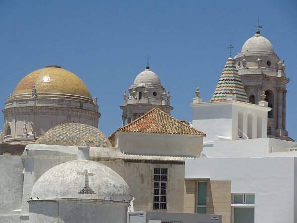 Cadiz cathedral dome from sea front