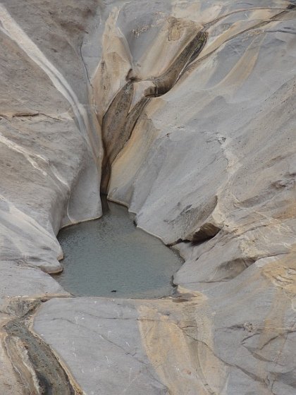 Water pool and rock formations in Las Penitas ravine