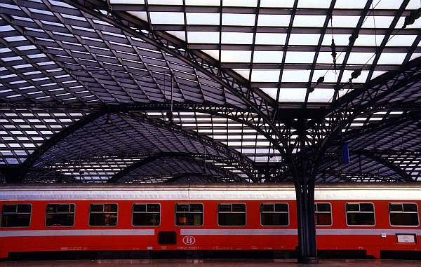 Red Train at Cologne Station, Germany