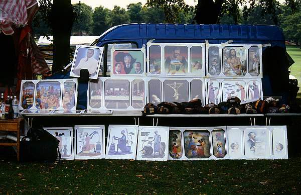 Religious paintings for sale at Caribbean Carnival, Leicester