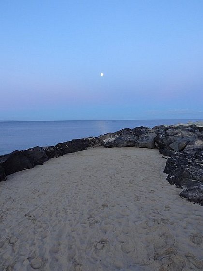 Dawn with full moon at Flamingo beach (Playa Blanca)