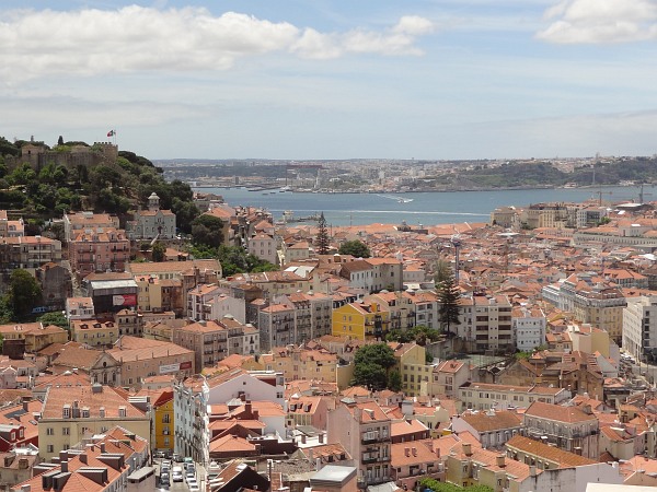 View towards Tejo (Tagus) river from Miradouro da Senhora do Monte (on the left castle 'Castelo de Sao Jorge