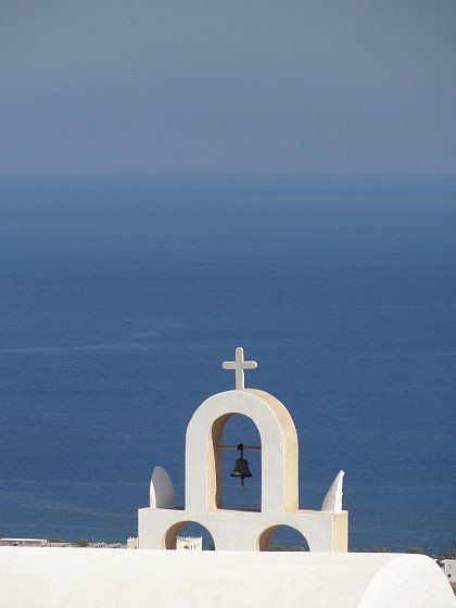 Church against backdrop of Aegean sea from Gavrilos hill