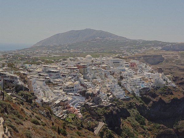 View of Fira with Prophitis Elias mountain in background
