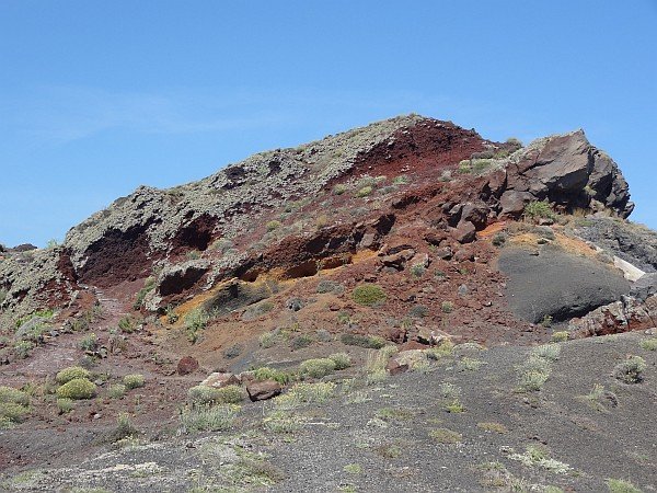 Colourful rock formation on Mouzaki Bay coastal path