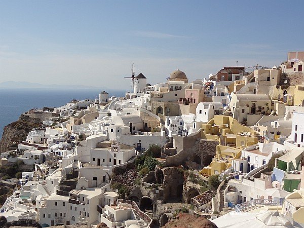 Oia with windmill from castle
