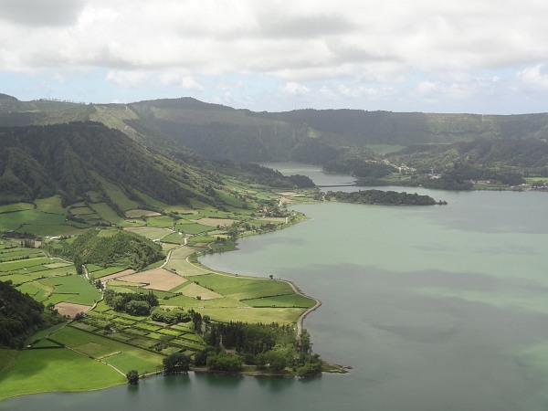 Fields within crater at Lagoa Azul (blue lake)