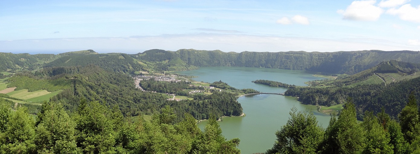 Panorama of Sete Cidades Twin Lakes from Vista do Rei Viewpoint