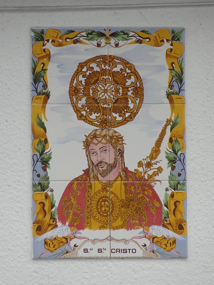 Tiles over house door at Sete Cidades depicting Jesus Christ